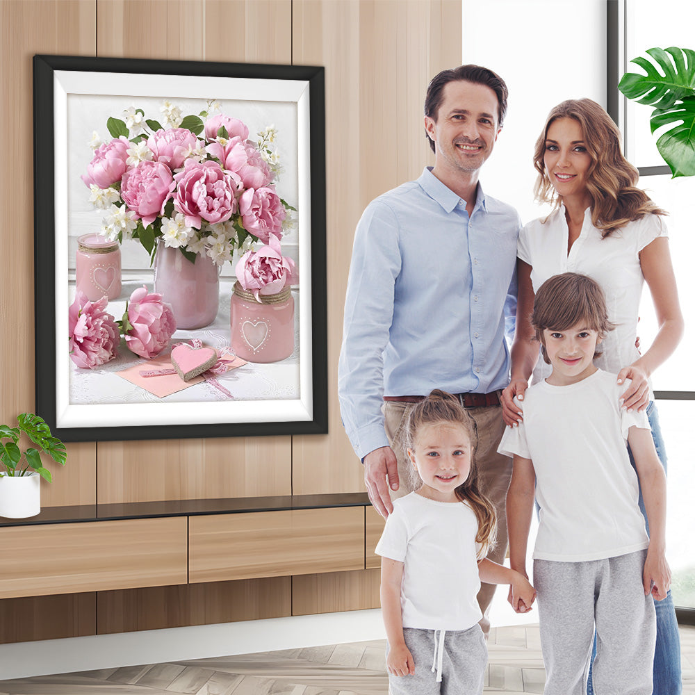 Rosa Pfingstrosen in der Vase Diamond Painting