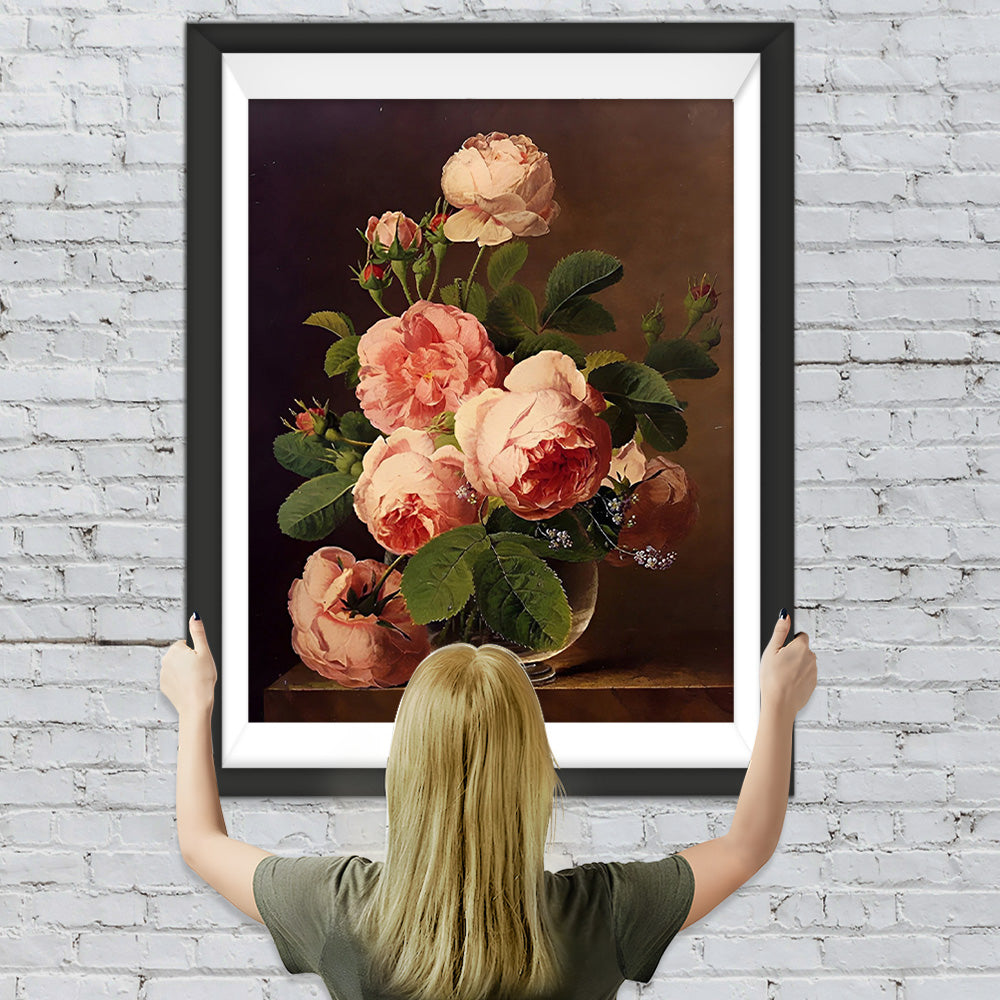 Rosa Pfingstrosen in Glasvase Diamond Painting