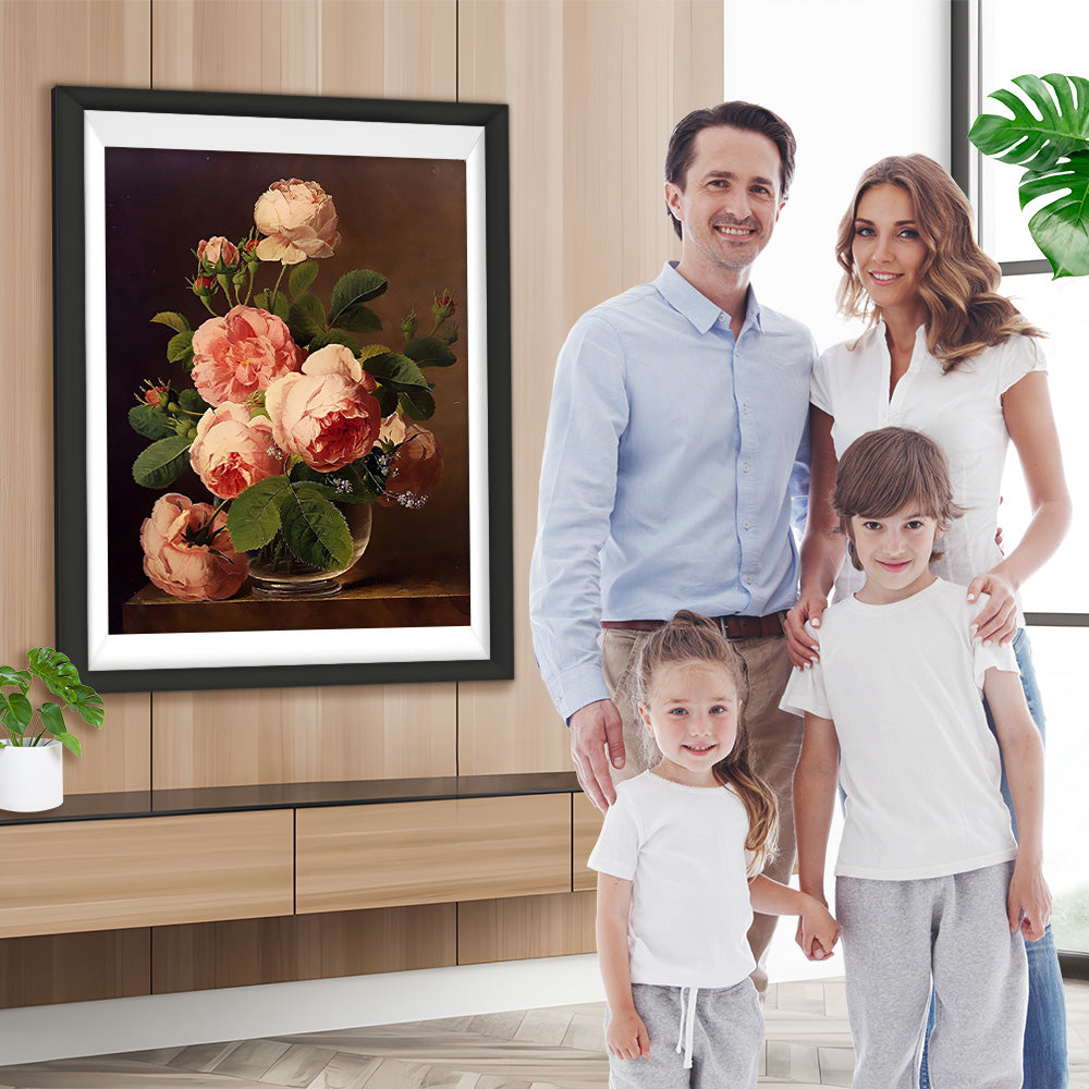 Rosa Pfingstrosen in Glasvase Diamond Painting