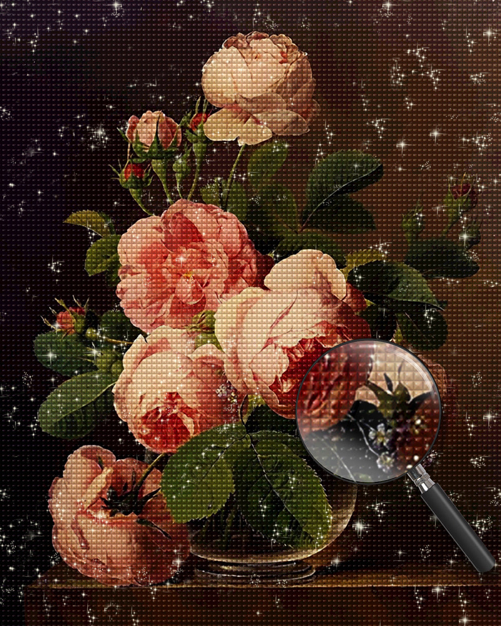 Rosa Pfingstrosen in Glasvase Diamond Painting