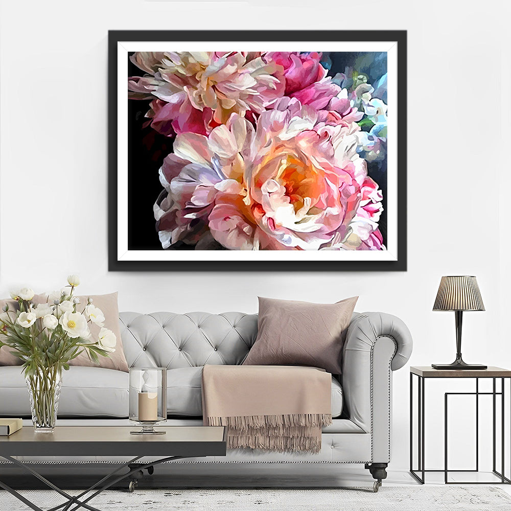 Rosa Pfingstrosen in voller Blüte Diamond Painting