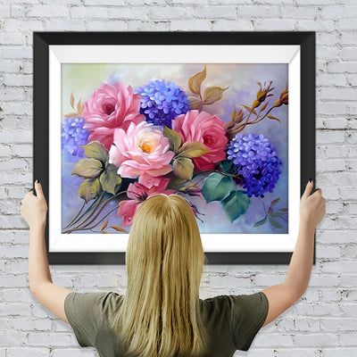 Rosa Pfingstrosen und blau Hortensien Diamond Painting