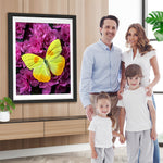 Rosa Pfingstrosen und gelber Schmetterling Diamond Painting