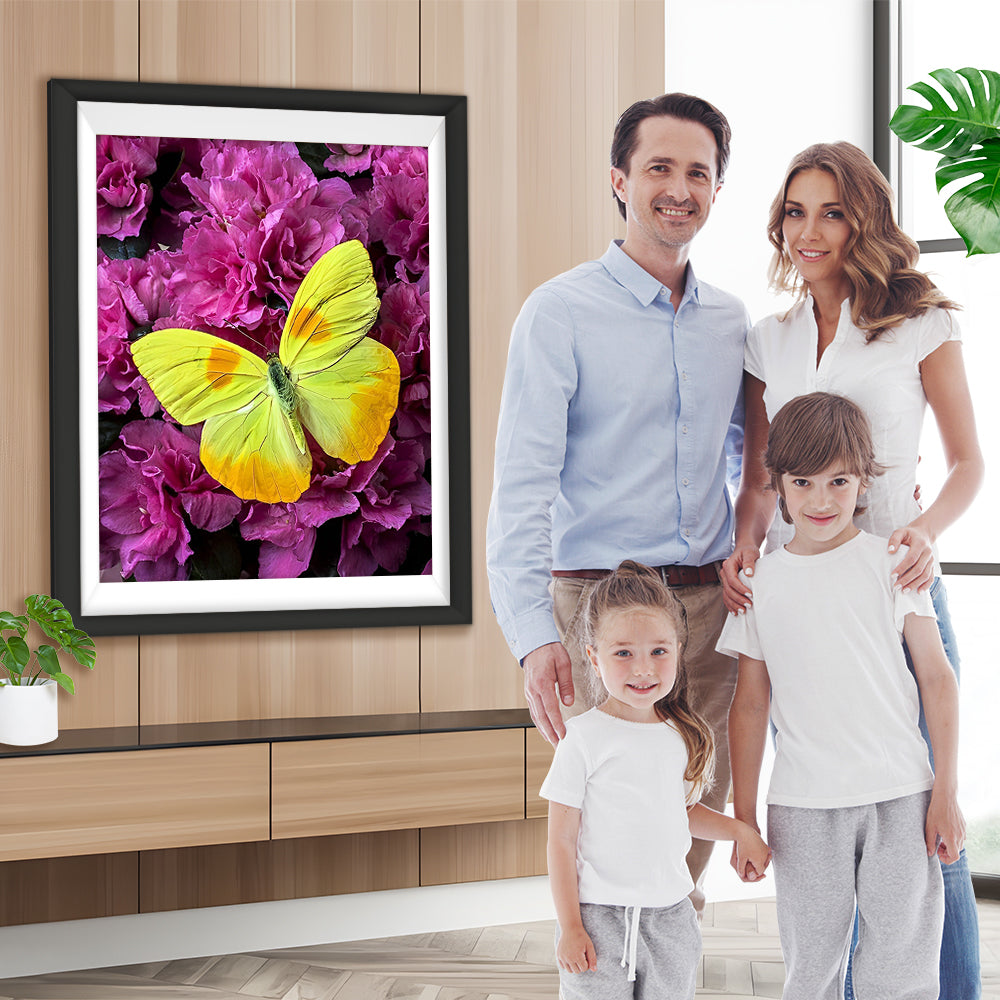 Rosa Pfingstrosen und gelber Schmetterling Diamond Painting