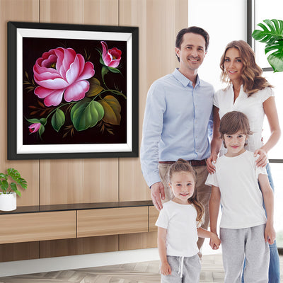 Rosa Pfingstrosen und grüne Blätter Diamond Painting