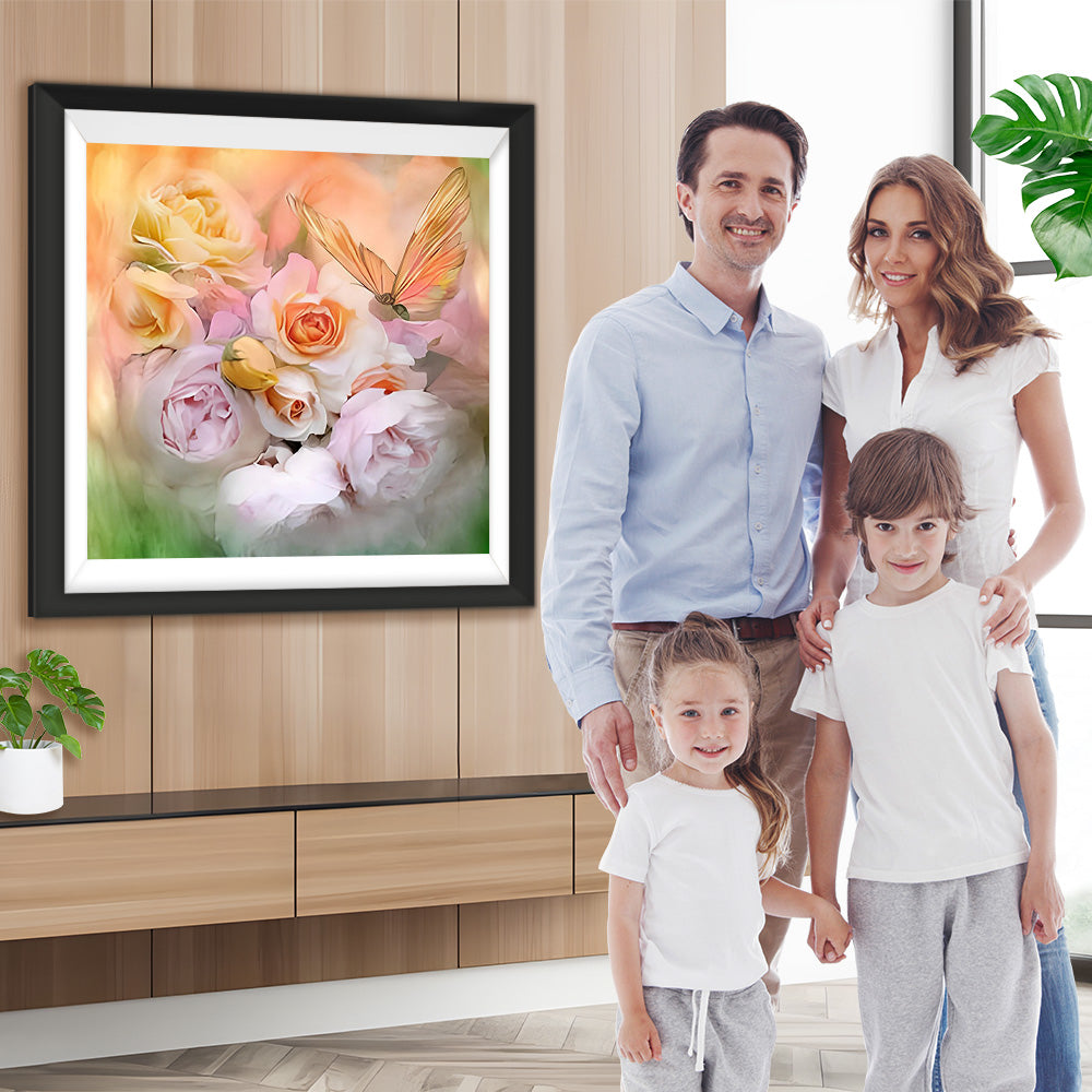 Rosa Pfingstrosen und Schmetterling Diamond Painting