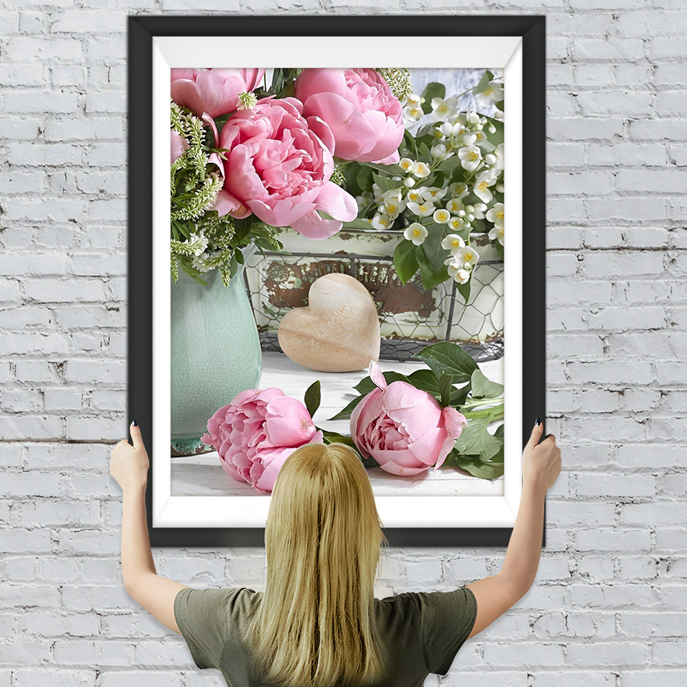 Rosa Pfingstrosen und weiße Maiglöckchen Diamond Painting