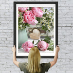 Rosa Pfingstrosen und weiße Maiglöckchen Diamond Painting