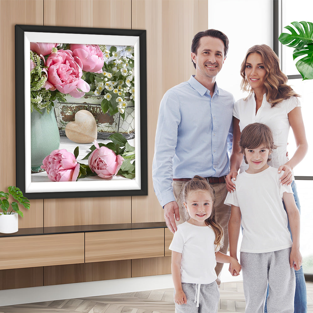 Rosa Pfingstrosen und weiße Maiglöckchen Diamond Painting