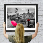 Rosa Regenschirm in der Stadt Diamond Painting