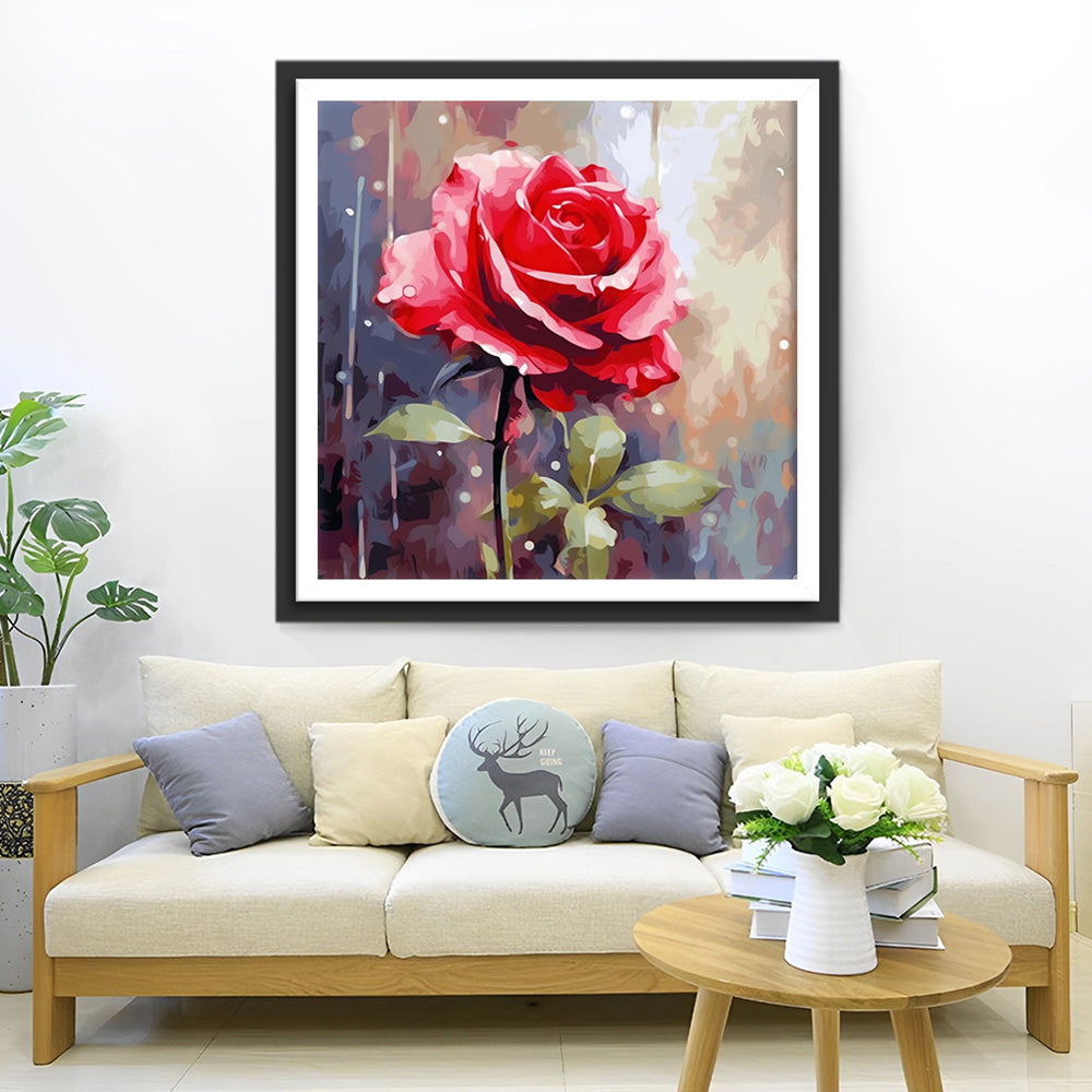 Rosa Rose im Regen Diamond Painting