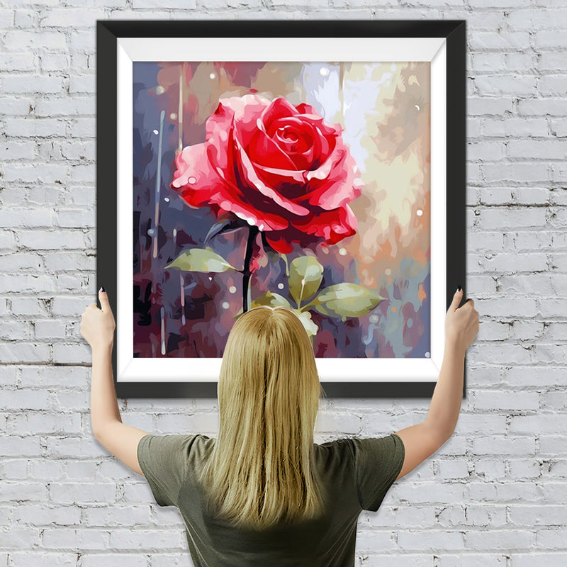 Rosa Rose im Regen Diamond Painting