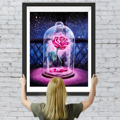 Rosa Rose in der Glasglocke Diamond Painting