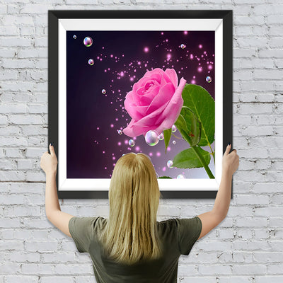 Rosa Rose und Wassertropfen Diamond Painting