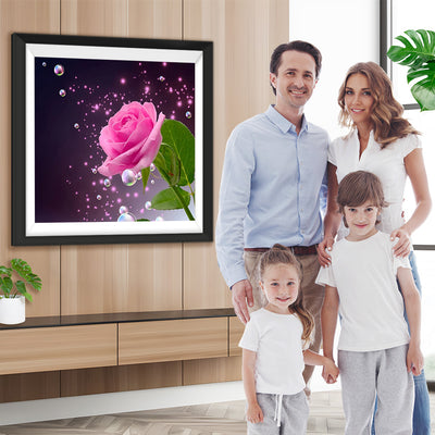 Rosa Rose und Wassertropfen Diamond Painting