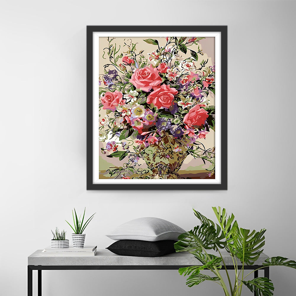 Rosa Rosen in Retro-Vase Diamond Painting
