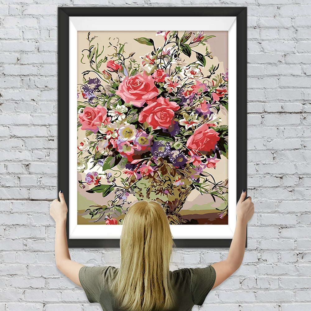 Rosa Rosen in Retro-Vase Diamond Painting