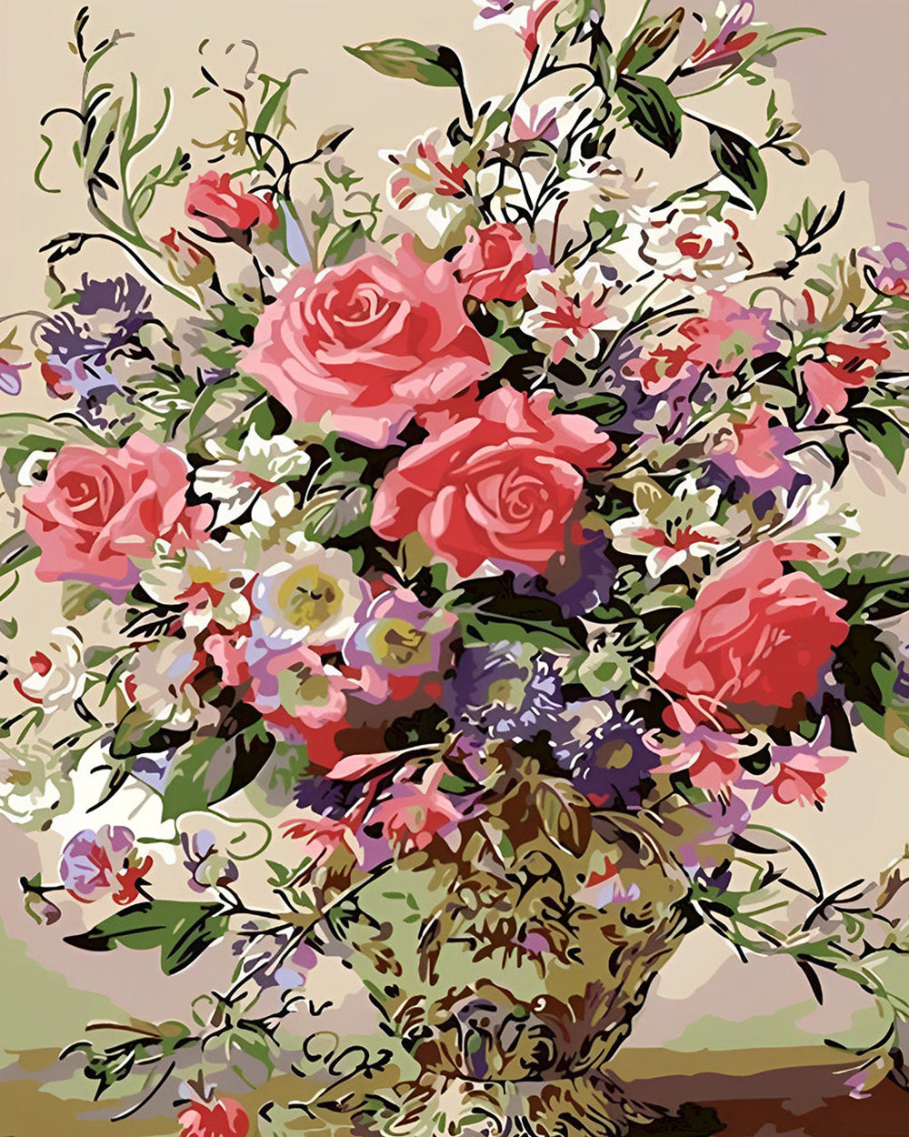 Rosa Rosen in Retro-Vase Diamond Painting