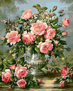 Rosa Rosen in silberner Vase Diamond Painting