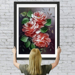 Rosa Rosen und grüne Blätter Diamond Painting