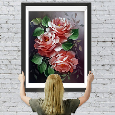 Rosa Rosen und grüne Blätter Diamond Painting