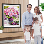 Rosa Rosen und lila Hortensien Diamond Painting
