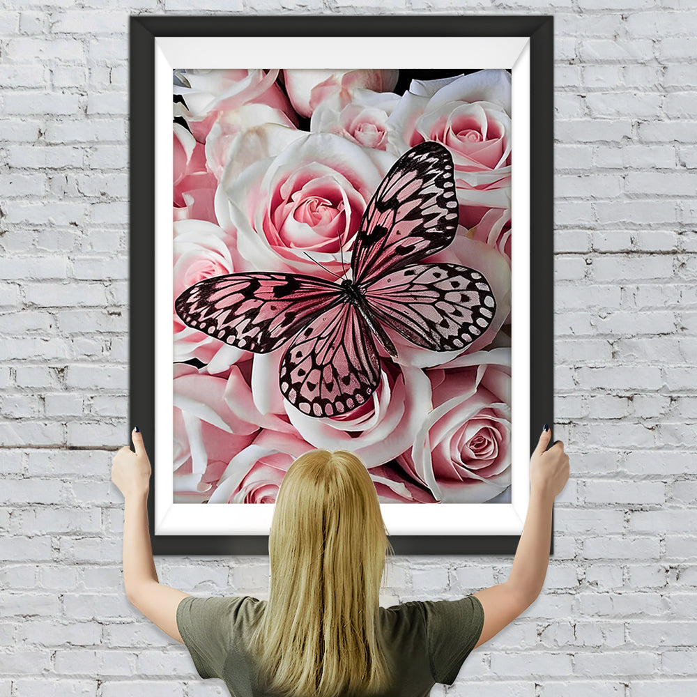 Rosa Rosen und Schmetterling Diamond Painting