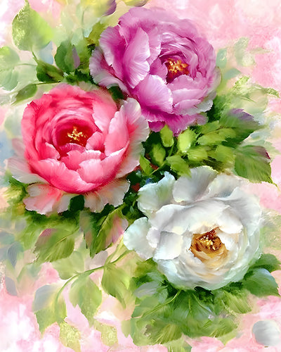 Rosa, rote und weiße Pfingstrosen Diamond Painting