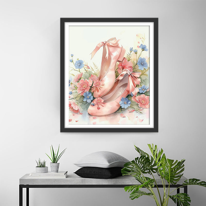 Rosa Schuhe und Blumen Diamond Painting