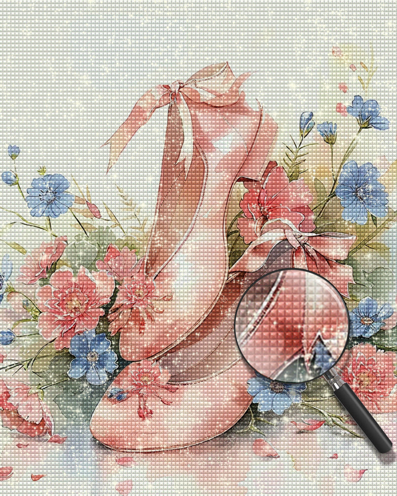 Rosa Schuhe und Blumen Diamond Painting
