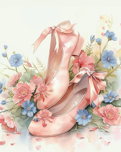 Rosa Schuhe und Blumen Diamond Painting