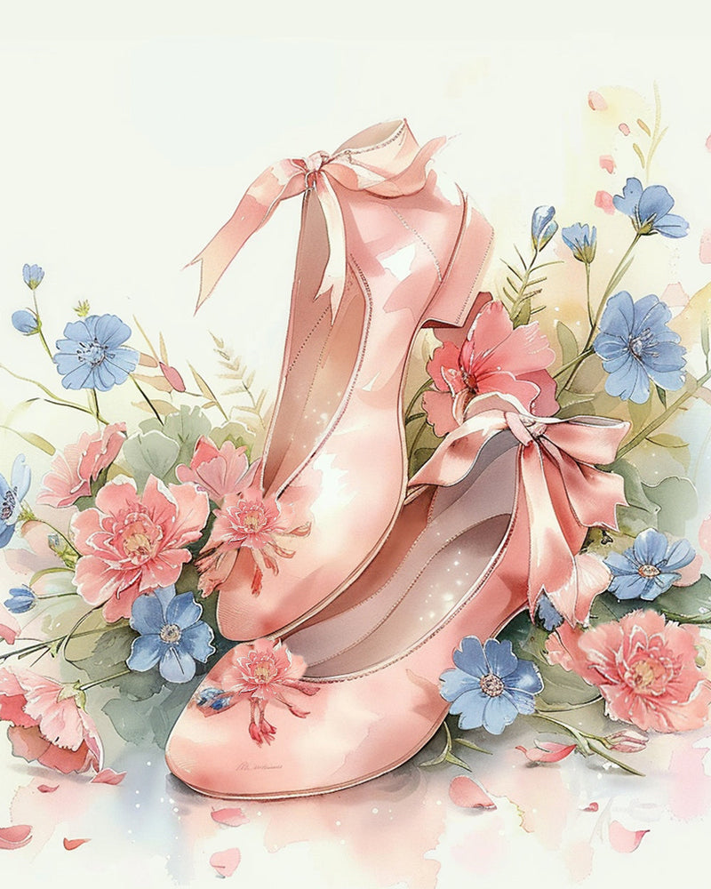 Rosa Schuhe und Blumen Diamond Painting