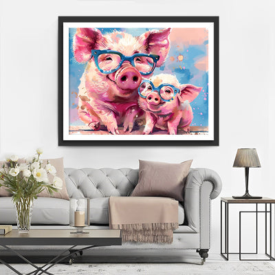 Rosa Schweine mit Brillen Diamond Painting