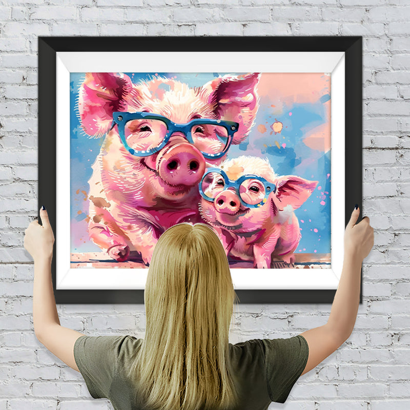 Rosa Schweine mit Brillen Diamond Painting
