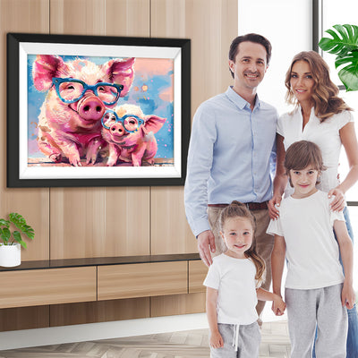 Rosa Schweine mit Brillen Diamond Painting