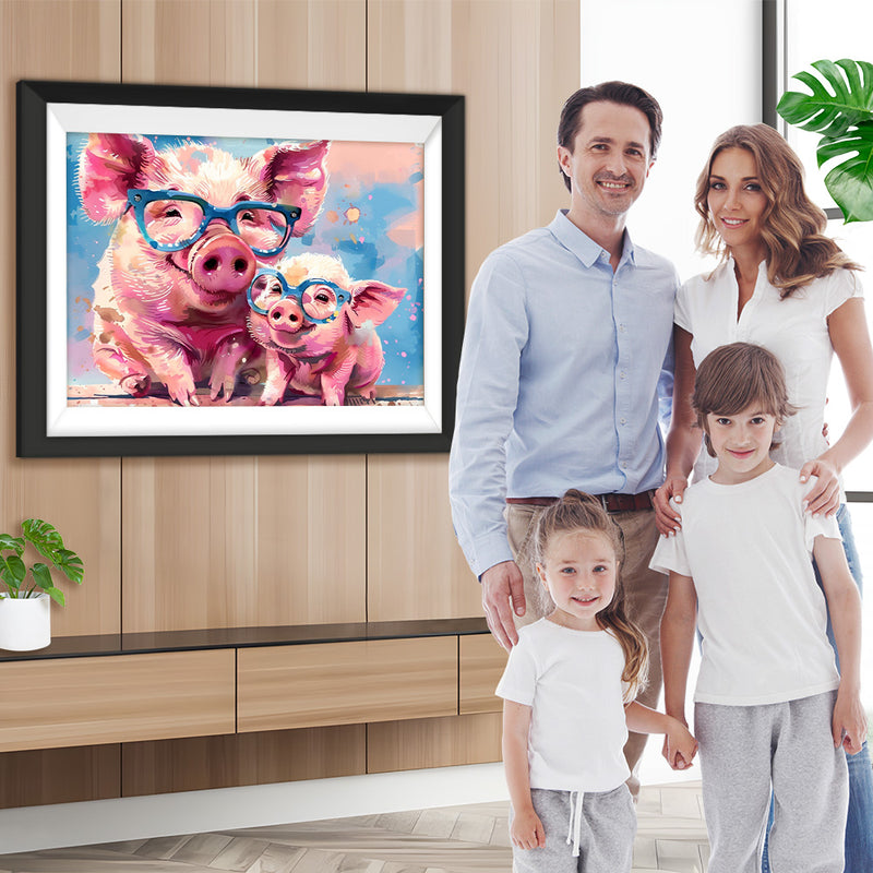 Rosa Schweine mit Brillen Diamond Painting