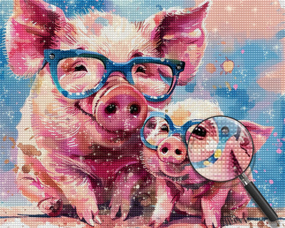 Rosa Schweine mit Brillen Diamond Painting