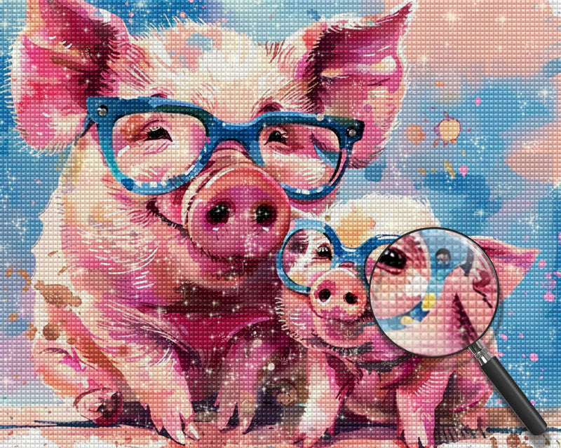 Rosa Schweine mit Brillen Diamond Painting
