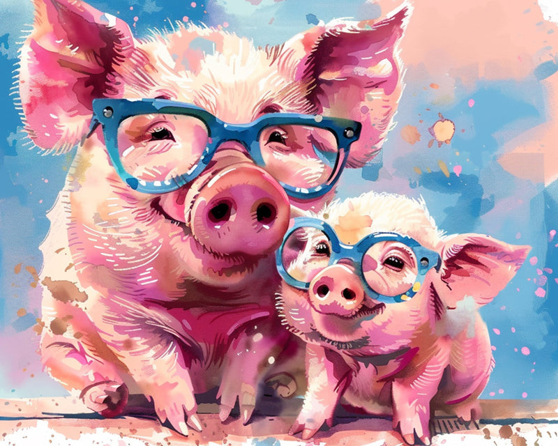 Rosa Schweine mit Brillen Diamond Painting