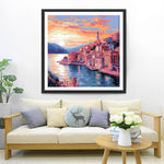 Rosa Stadt am Meer Diamond Painting