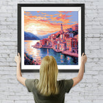 Rosa Stadt am Meer Diamond Painting