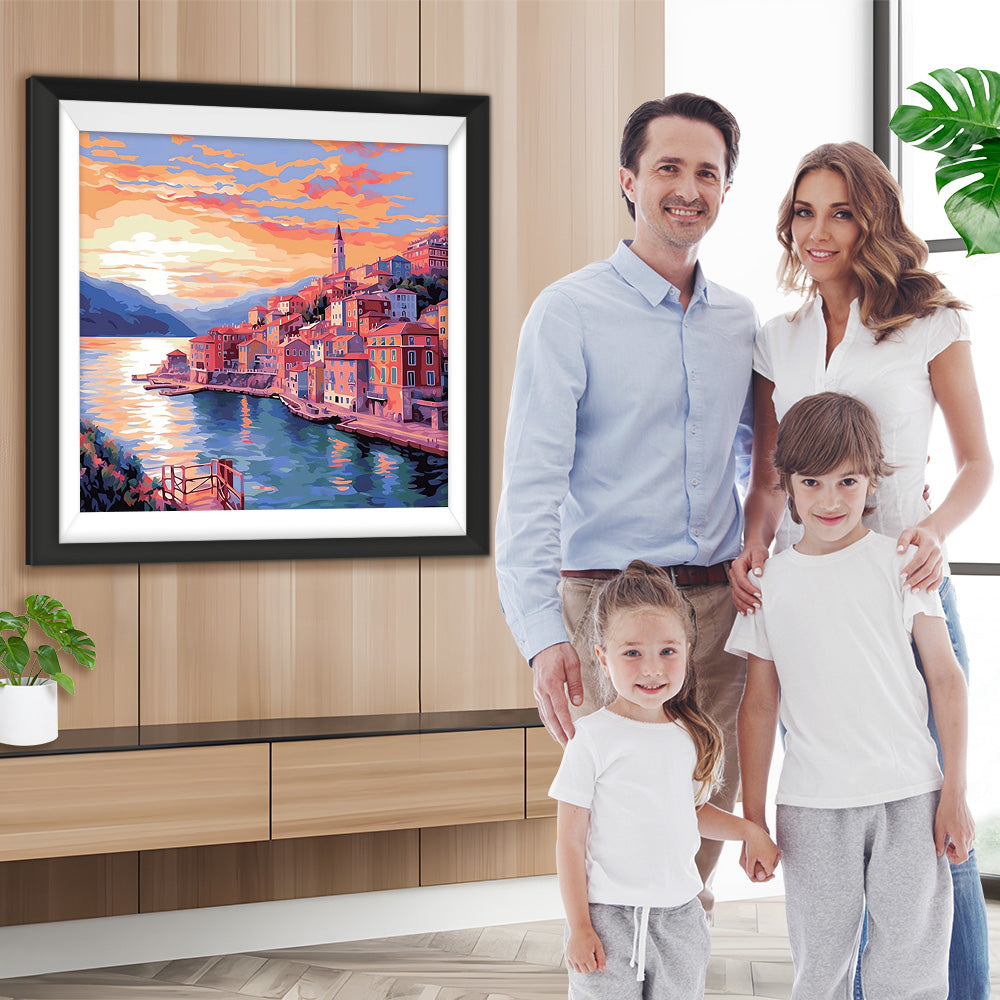 Rosa Stadt am Meer Diamond Painting