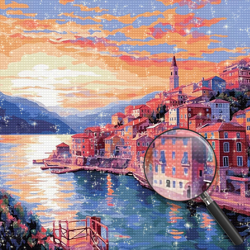 Rosa Stadt am Meer Diamond Painting