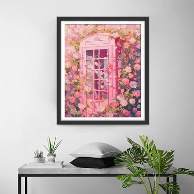 Rosa Telefonzelle und Blumen Diamond Painting