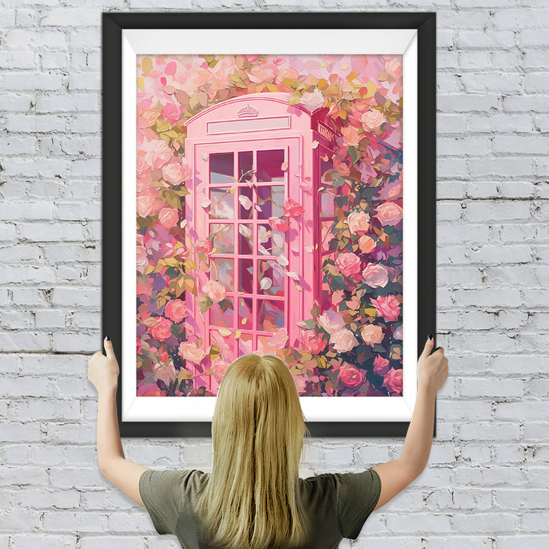 Rosa Telefonzelle und Blumen Diamond Painting