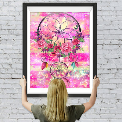 Rosa Traumfänger mit Blumen Diamond Painting