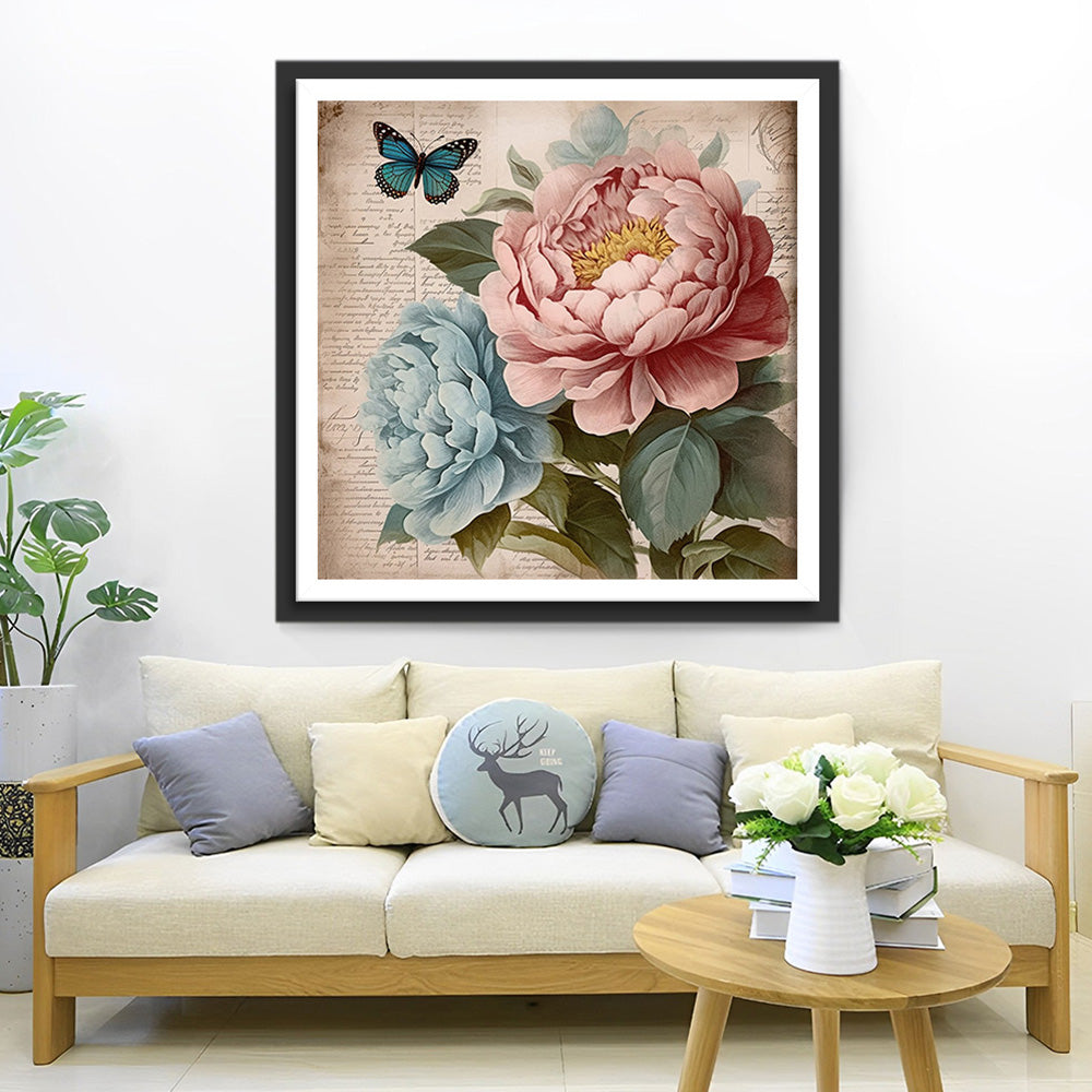 Rosa und blaue Pfingstrosen Diamond Painting