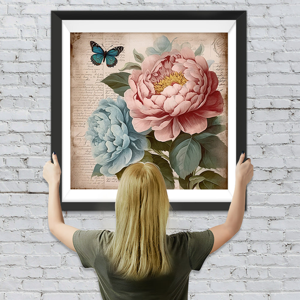 Rosa und blaue Pfingstrosen Diamond Painting