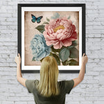 Rosa und blaue Pfingstrosen Diamond Painting