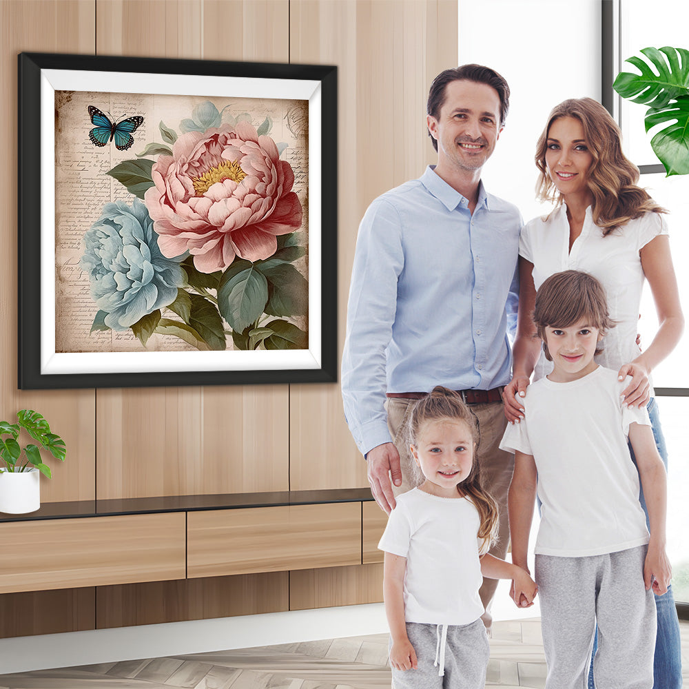 Rosa und blaue Pfingstrosen Diamond Painting